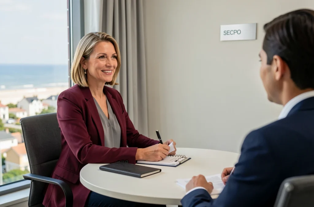 Experte-comptable du cabinet SECPO au Pays des Olonnes recevant un client en consultation