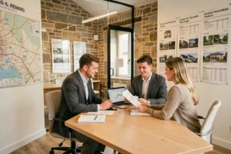 Un conseiller en crédit immobilier accompagne un couple dans leurs démarches d'achat immobilier à Rennes