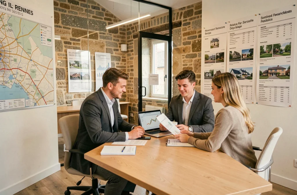 Un conseiller en crédit immobilier accompagne un couple dans leurs démarches d'achat immobilier à Rennes