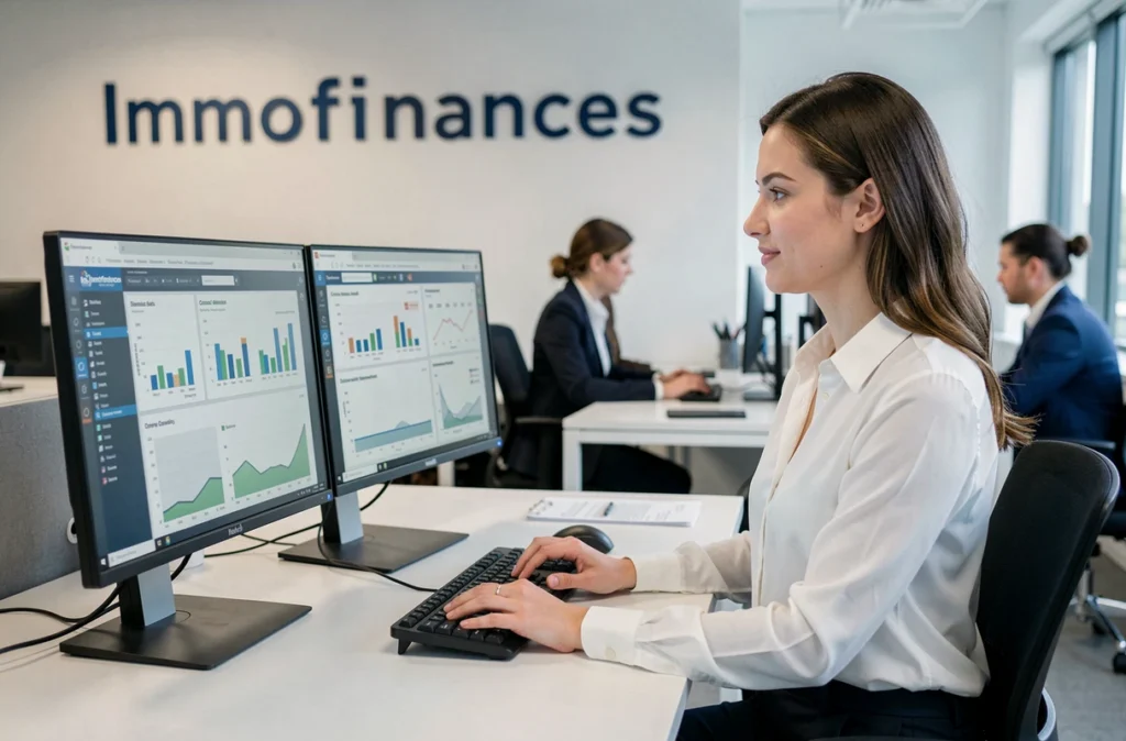 Conseillère Immofinances travaillant sur des simulations de rachat de crédit immobilier