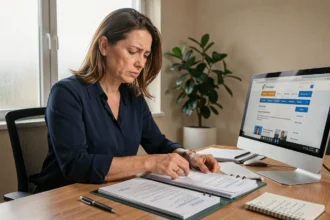 Femme préparant des documents justificatifs pour une demande de chômage après démission auprès de Pôle emploi