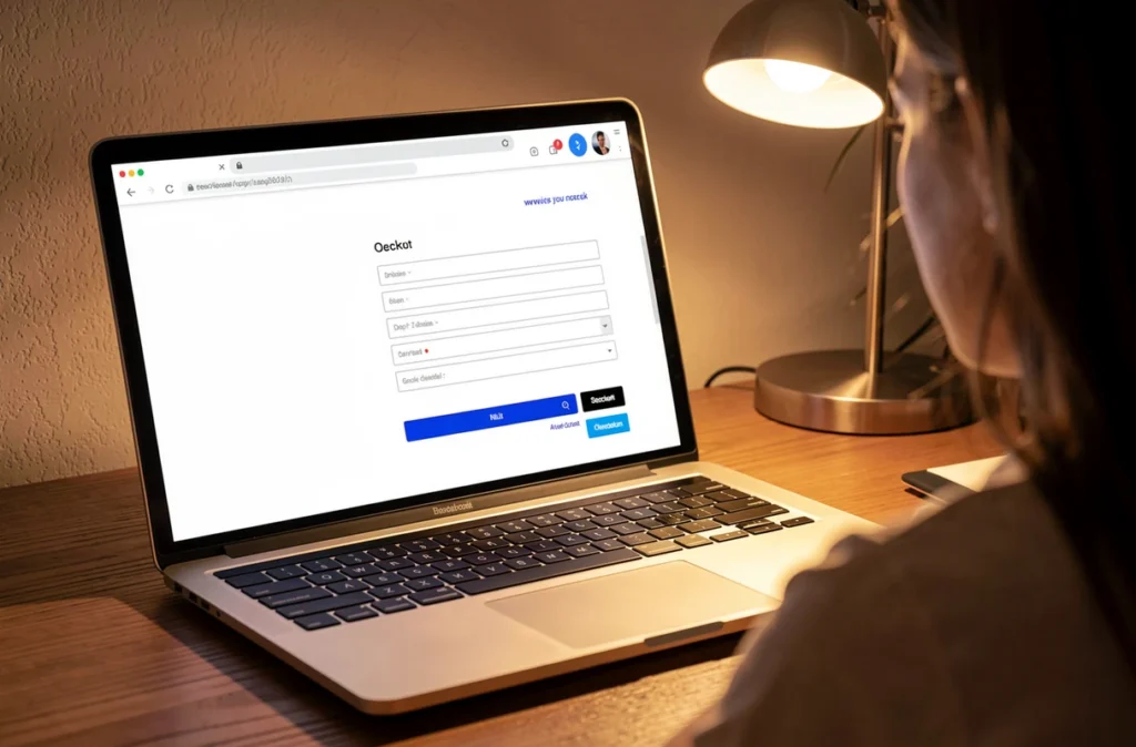 Ordinateur portable affichant un formulaire de paiement en ligne
